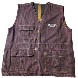 Rare Vintage 90s UMEN Purple Colored Denim Vest Hippie Utility Pockets Size XL